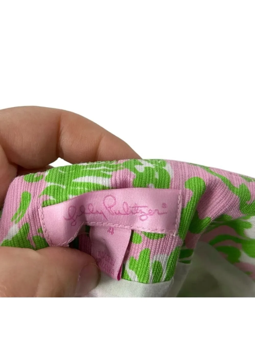 Lilly Pulitzer Sunnyside Mini Skirt Green Pink Lion Print Crochet Trim Cotton 4